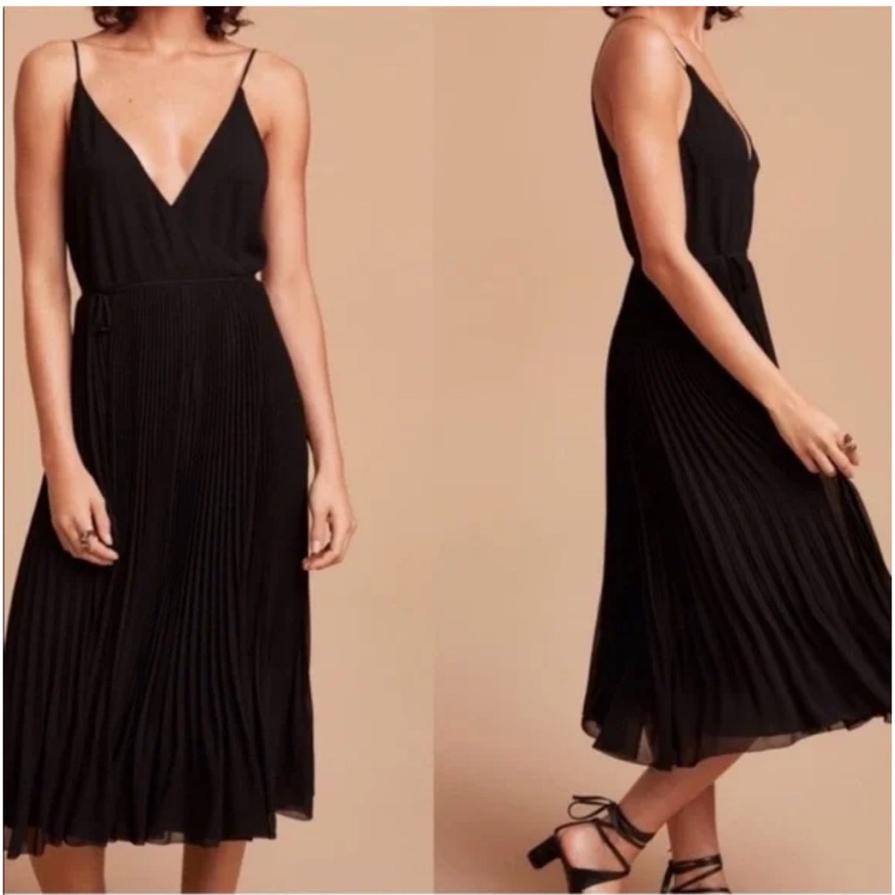 Wilfred Black Pleated V-Neck Midi Dress